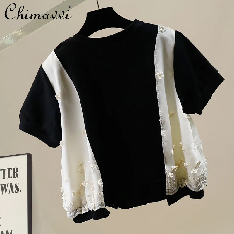 韓国ファッションシングルブレストヘビー刺繍花装飾半袖シャツ夏の新しい甘い女性のエレガントなルーズトップ