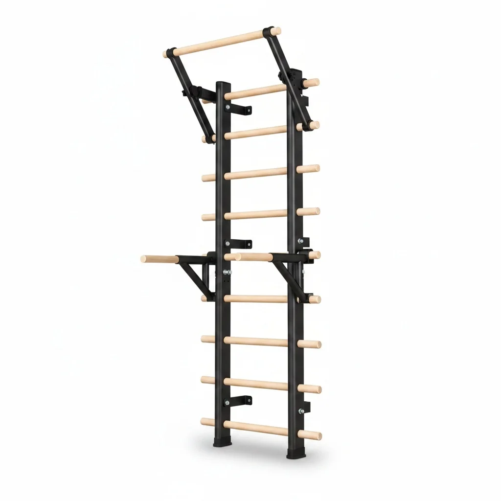 Swedish Ladder, Wall Mounted Wooden Fitness Pull Up Bar, Gymnastic Wall Rack, Heavy Duty Indoor Stretching Horizontal Bar