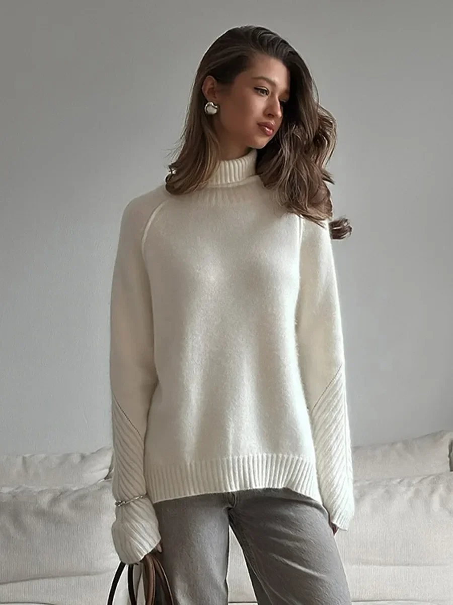 2025Women's Autumn Winter Turtleneck Knit Pullover Sweater Long Sleeve Loose Fit Casual Trendy Comfortable and versatile Outwear