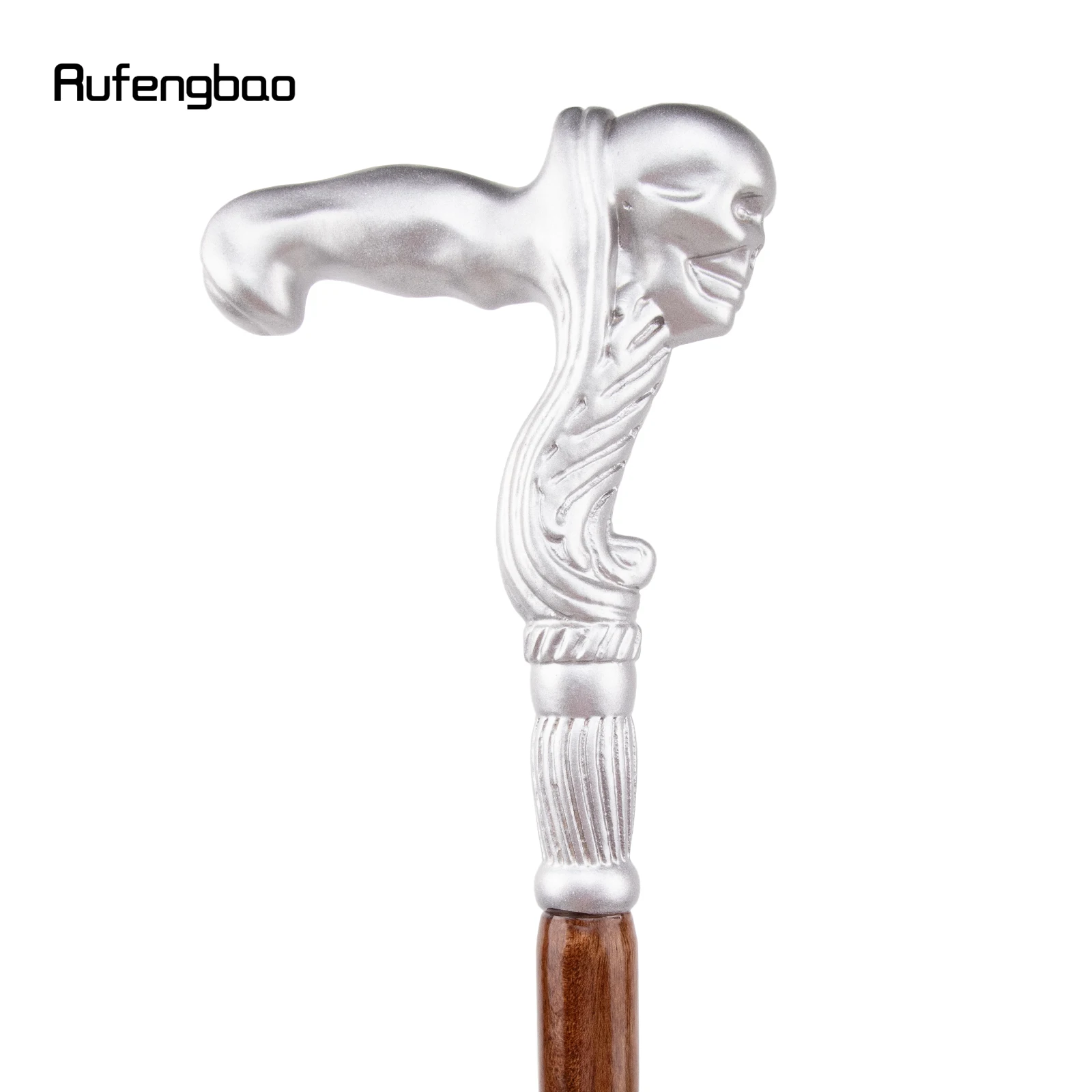 Silver Skull Head Wooden Single Joint Fashion Walking Stick Decorative Cospaly Walking Cane Halloween Mace Wand Crosier 93cm