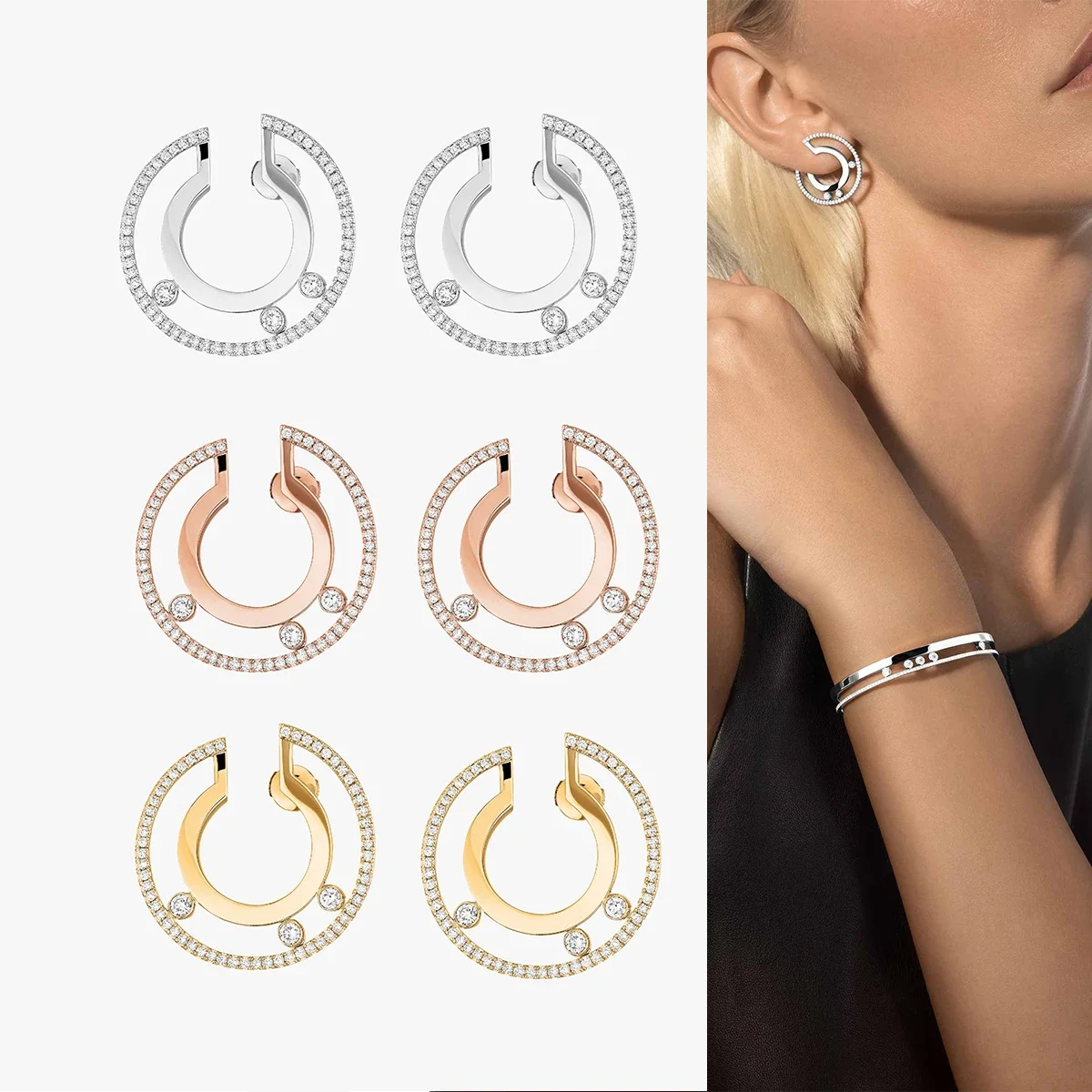 2024 New Fashion Trend 925 Silver Female Mobile Roman  Gold And Diamond Hoop Earrings Romantic Jewelry Gift For Couples