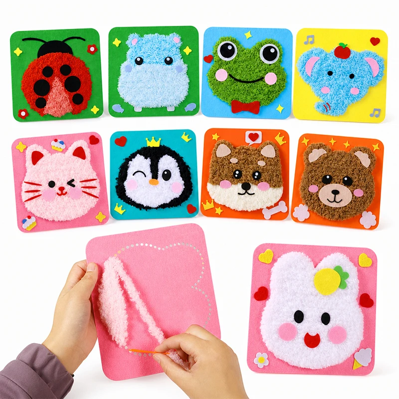 DIY Animal Sewing Kit for Kids Beginners My First Sewing Craft Set Felt Yarn Art Kits Cute Cat Dog Bear Bunny Make Your Own Gift