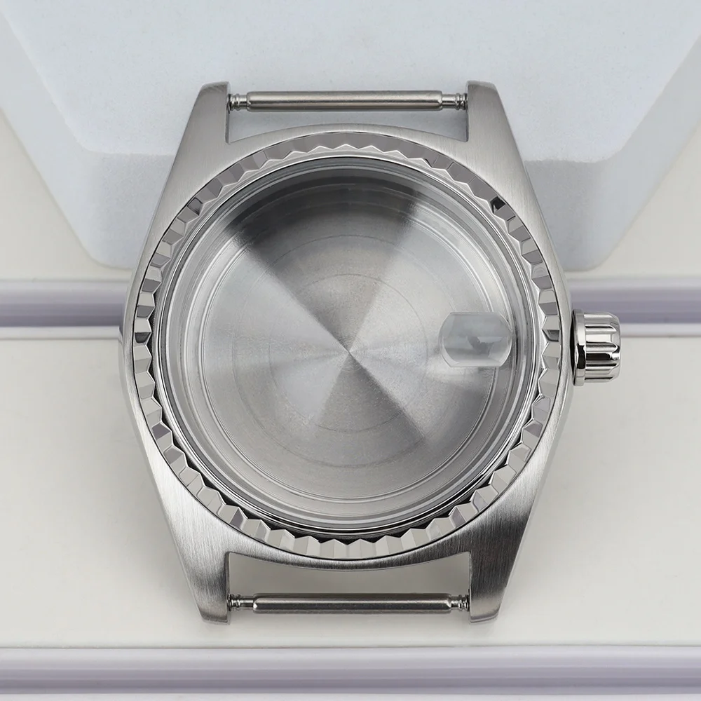 38mm Fluted Curved Case NH35 Watch Accessories Suitable For NH35 NH36 NH34 NH38 4R35 4R36 Movement Mod Watch Case Screw-in Crown