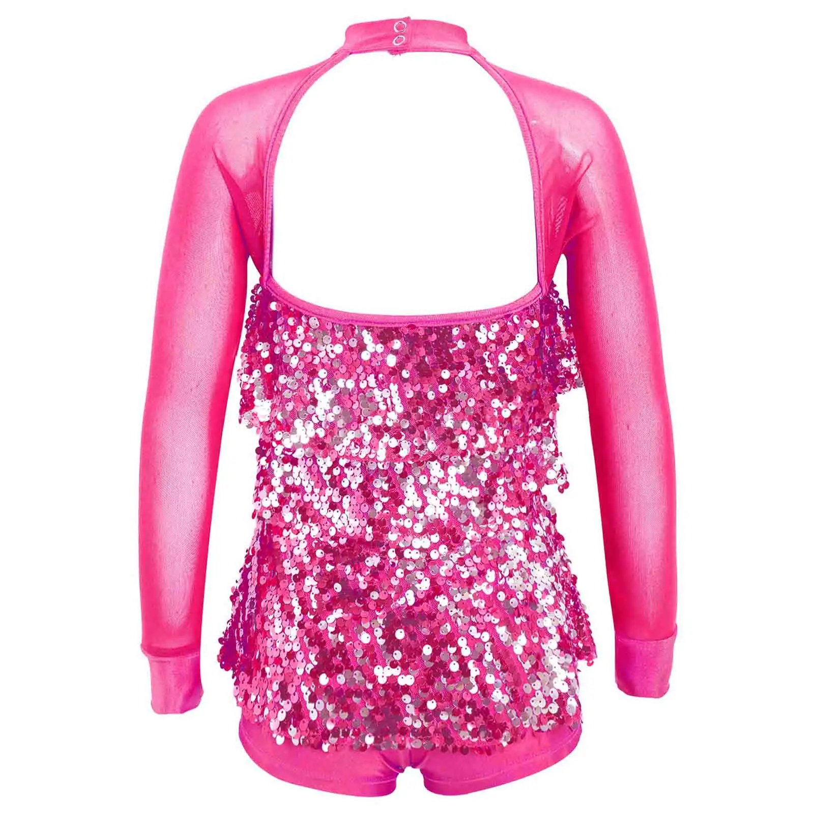 Girls Sequined Jazz Leotards Hollow Back Jazz Modern Dance Ballet Dress Shiny Sequins Gymnastics Performance Latin Dance Costume