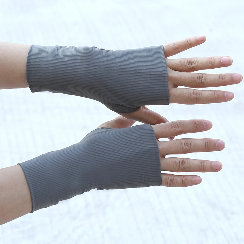 Fingerless Gym Men's Women's Fishing Hiking Cycling Sports Fitness Running Mittens Gothic Motorcycle Sunscreen Ice Silk Glove