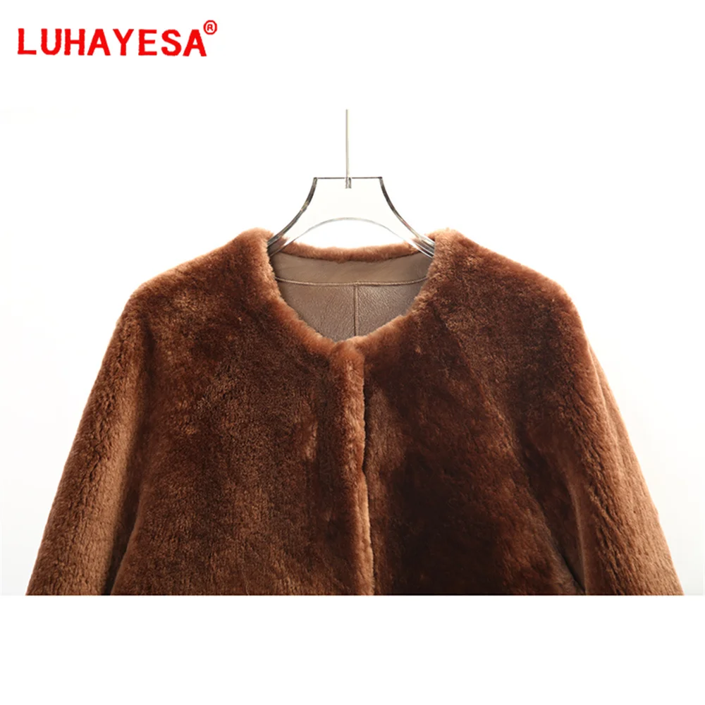 2024 Women Merino Sheepskin Lamb Fur Coat Luhayesa Winter Genuine Leather Fur Clothing