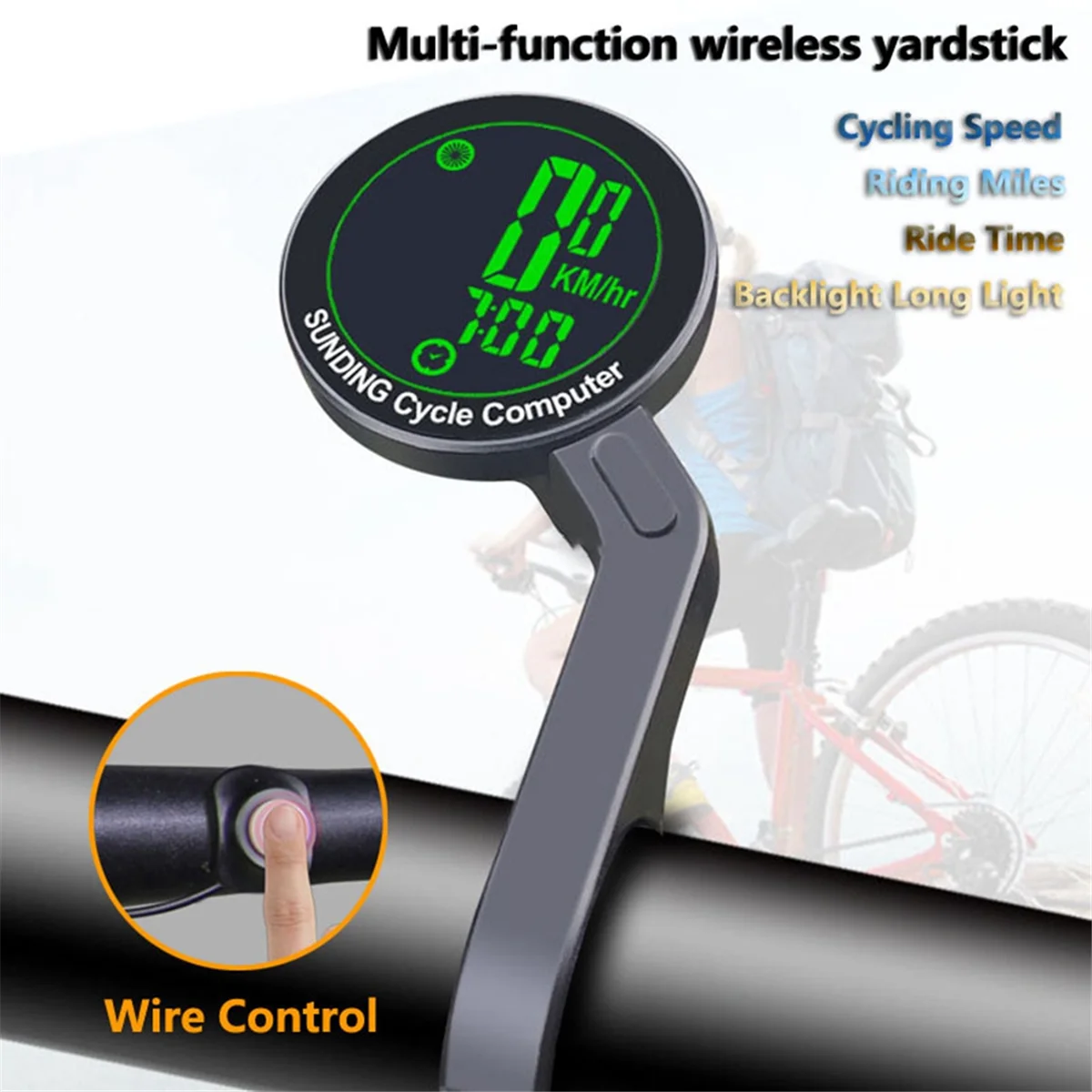 Sunding Wireless Bicycle Computer Waterproof Bike Odometer Green LCD Screen Cycling Speedometer Mountain Bikes Speed Meter