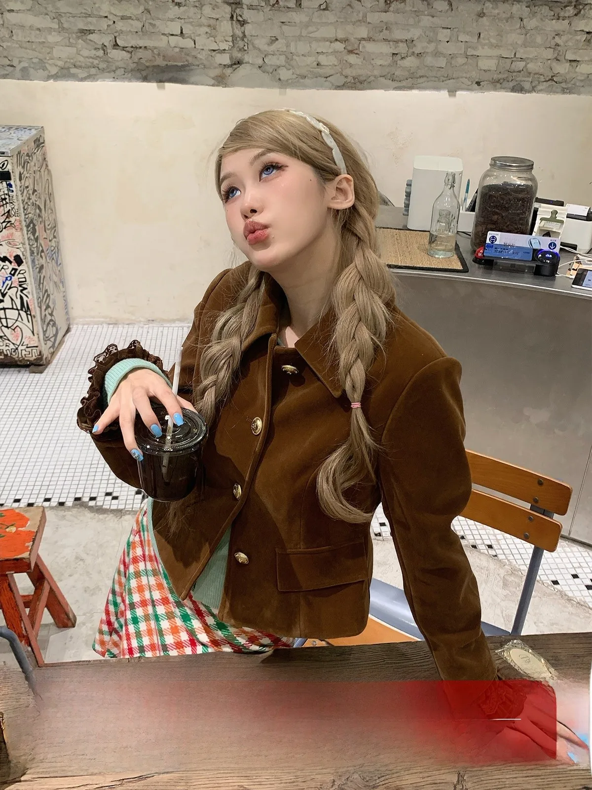 

Brown Velvet Cotton Jaet Women's Warmth Retro Sle Long Sve Button up Pure Color Commute Friendly Winter Coat