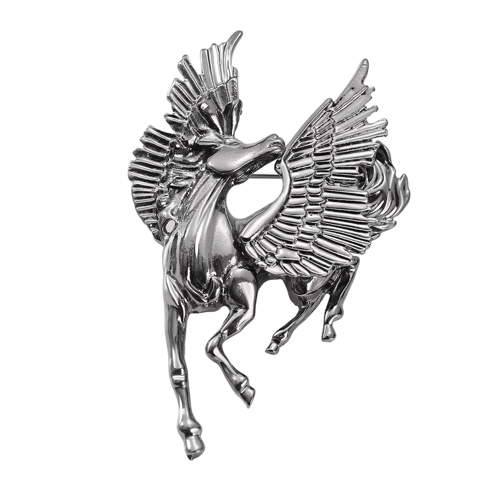 Retro Three-dimensional Metal Relief Winged Flying Horse Pin Animal Zodiac Year of The Horse Chest Flower Suits Coats Pins
