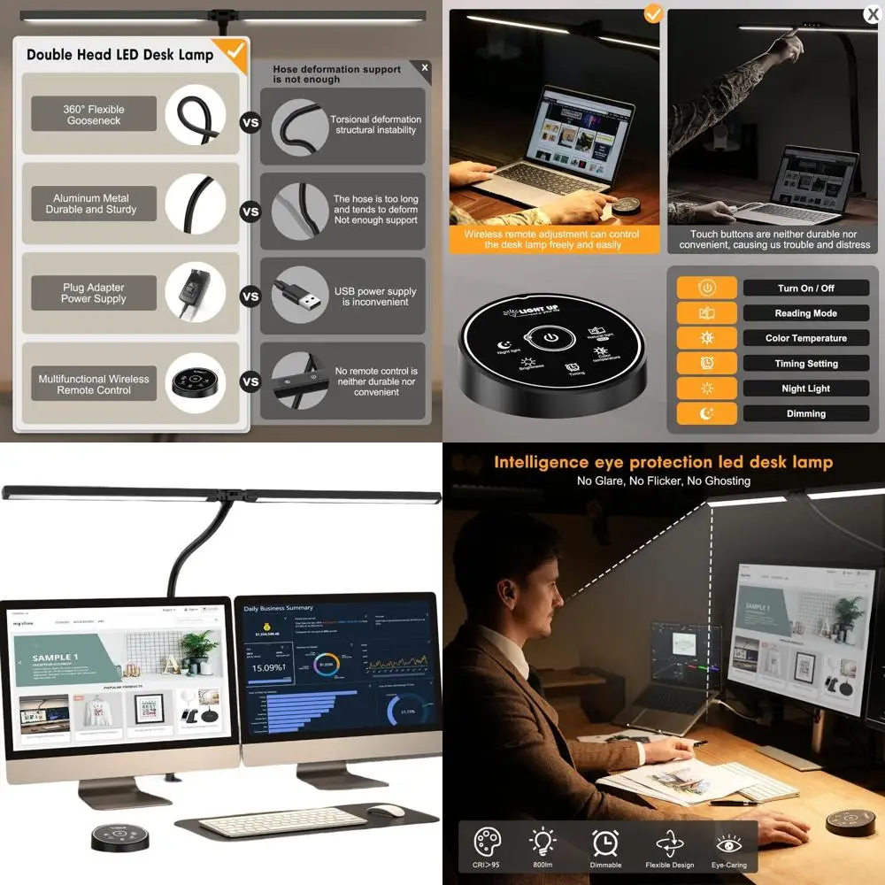 

Led Desk Lamp for Office Home - Eye Caring Architect lamp with Clamp,Dual Screen Computer Monitor Work Smart Light: 24W 5 Color