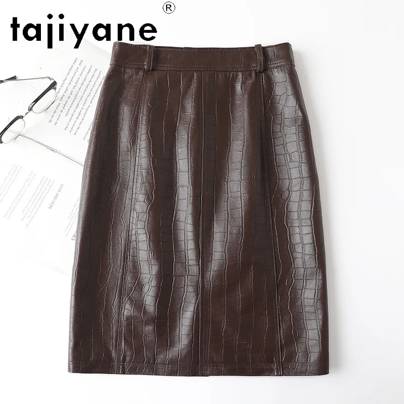 TAJIYANE Genuine Leather Skirt Embossed Sheepskin Women's Madi Skirts High Waist A Line Skirts 2026 Woman Slit Skirt Streetwear
