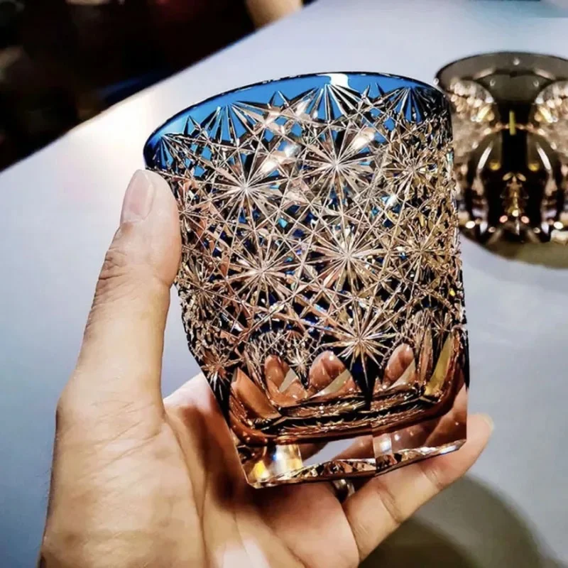 Handmade Amber Blue Crystal Glass Cup, Decorative Drinkware for Whiskey, Red Wine, Beer, Juice, Water and Daily Beverage JJ5004