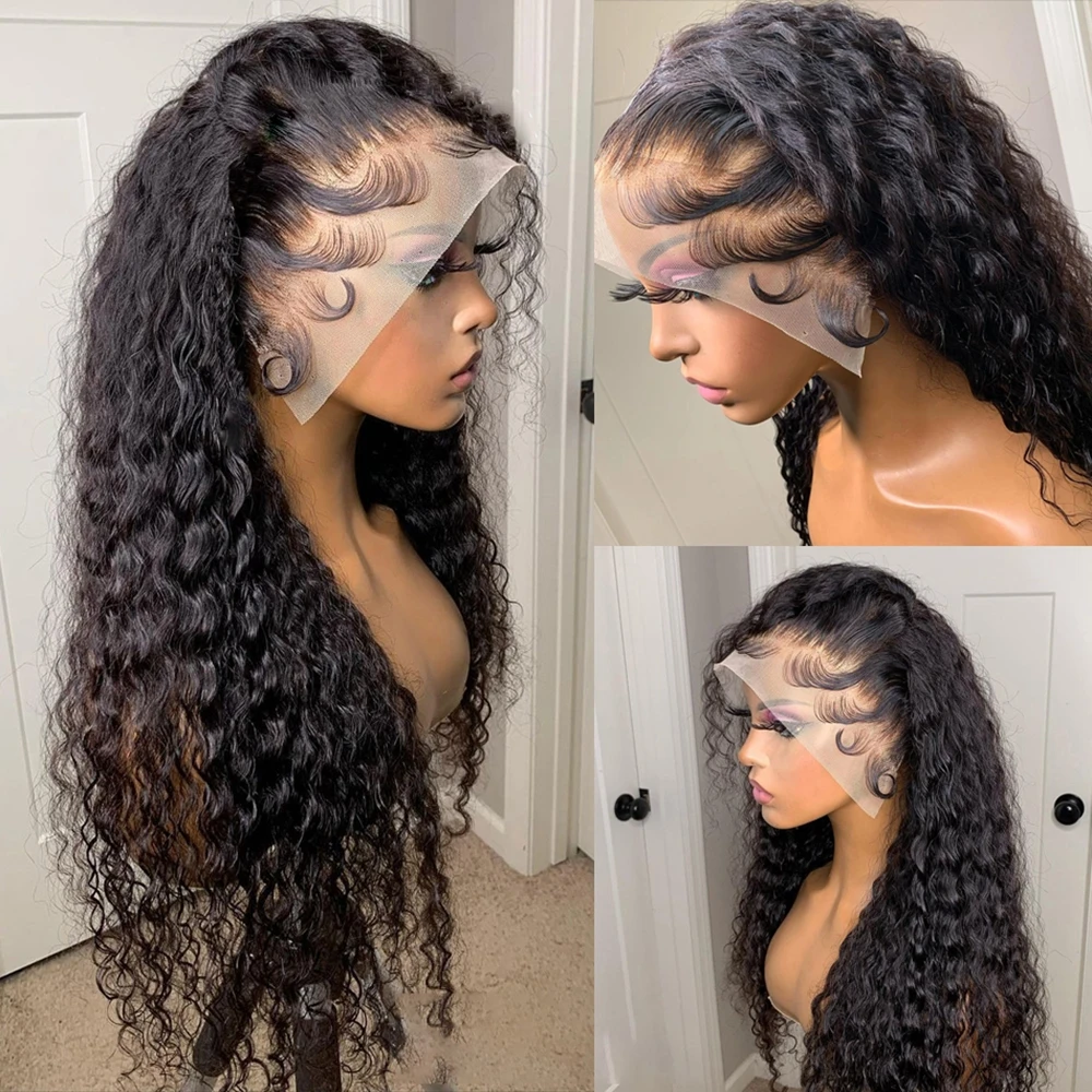 

26 Inch Long Kinky Curly Preplucked 180Density Black Color Lace Front Wig For Women With Babyhair Natural HairlineGlueless Daily