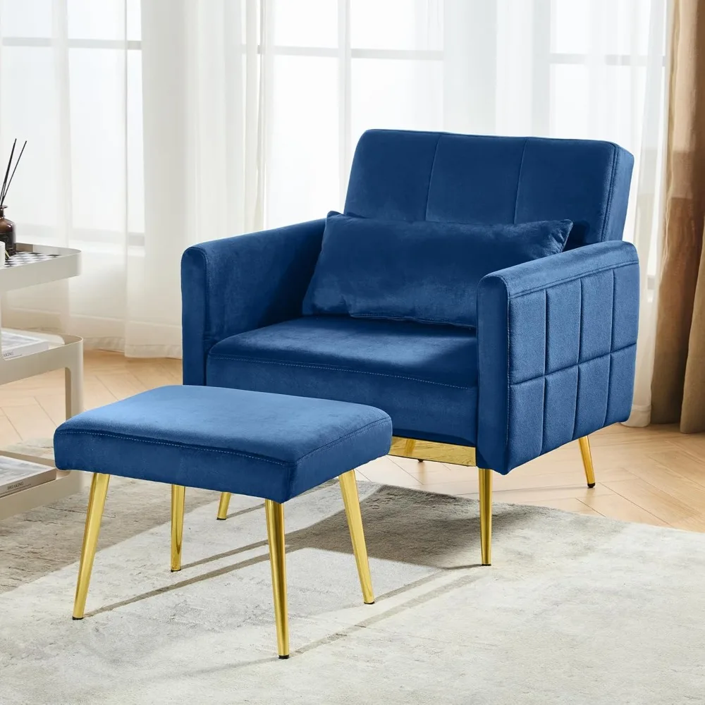 DIFY Velvet Accent Chair with Adjustable Armrests and Backrest, Upholstered Tufted Lounge Chair, Single Recliner Armchair with O