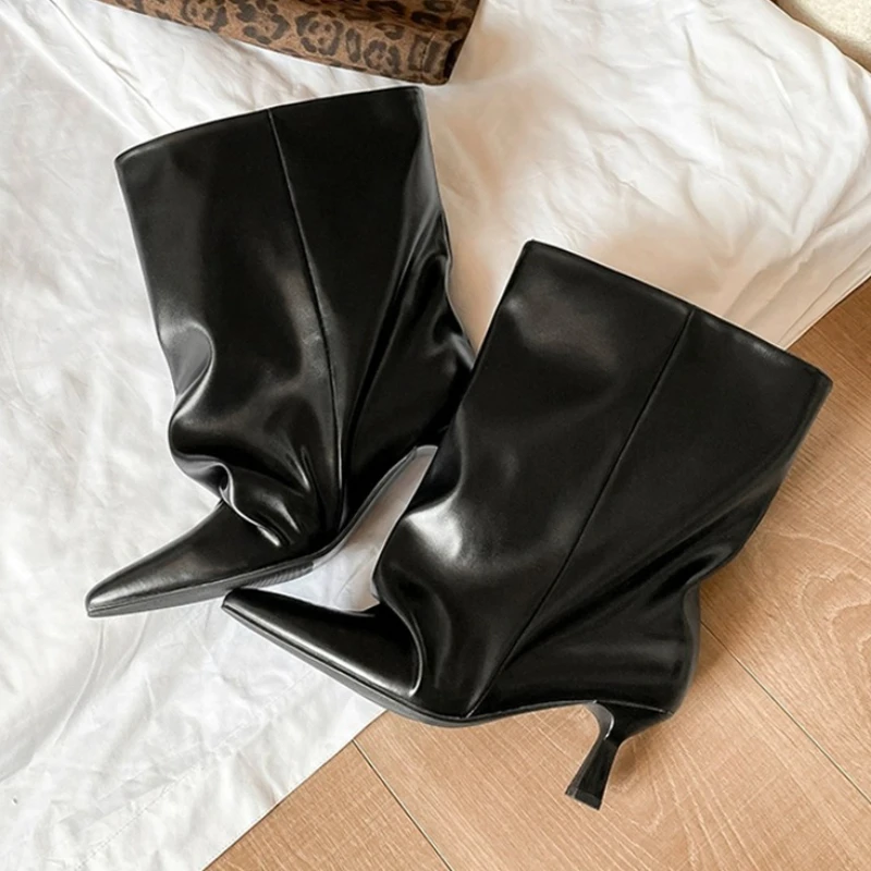 Autumn Winter Pointed Toe Women Thin Heel Ankle Boots Street Style Slip On Party Short Botas Mujer