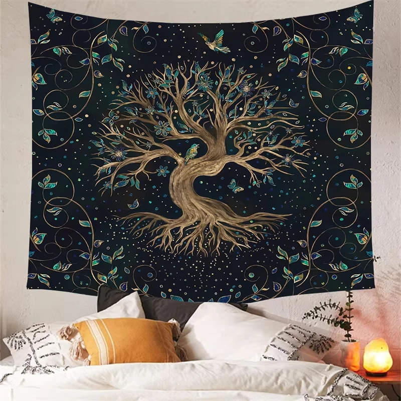 

1pcs Bohemian Mysterious Tree of Life Mushroom Forest Tapestry Wall Hanging Fairy Tale Psychedelic Home Dormitory Dream Decor