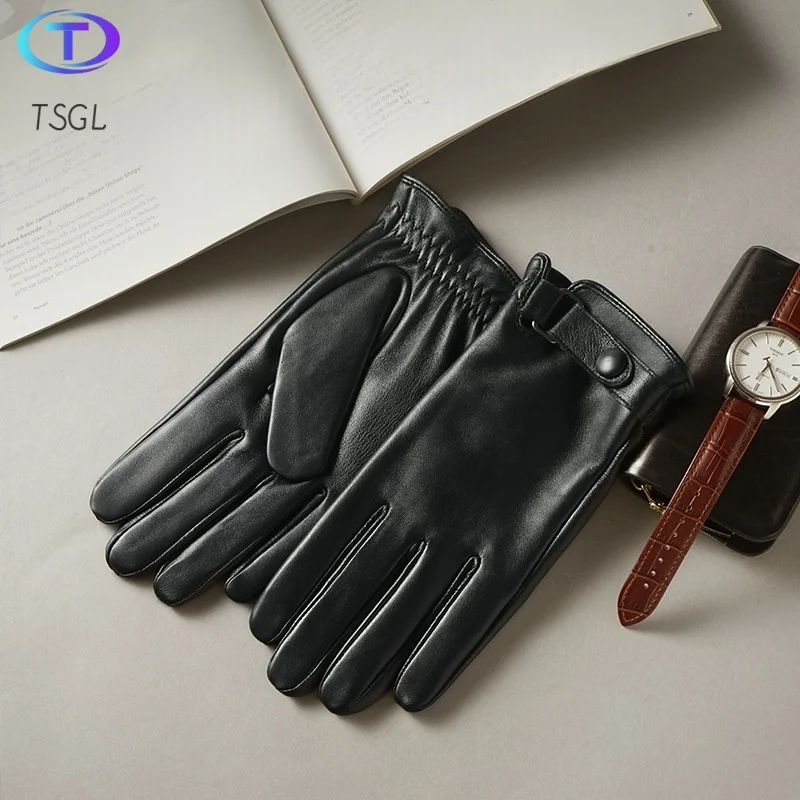 

New Arrival Winter Driving Men Glove Genuine Sheepskin Leather Gloves Autumn Warm Touch Screen Full Finger Black Gloves