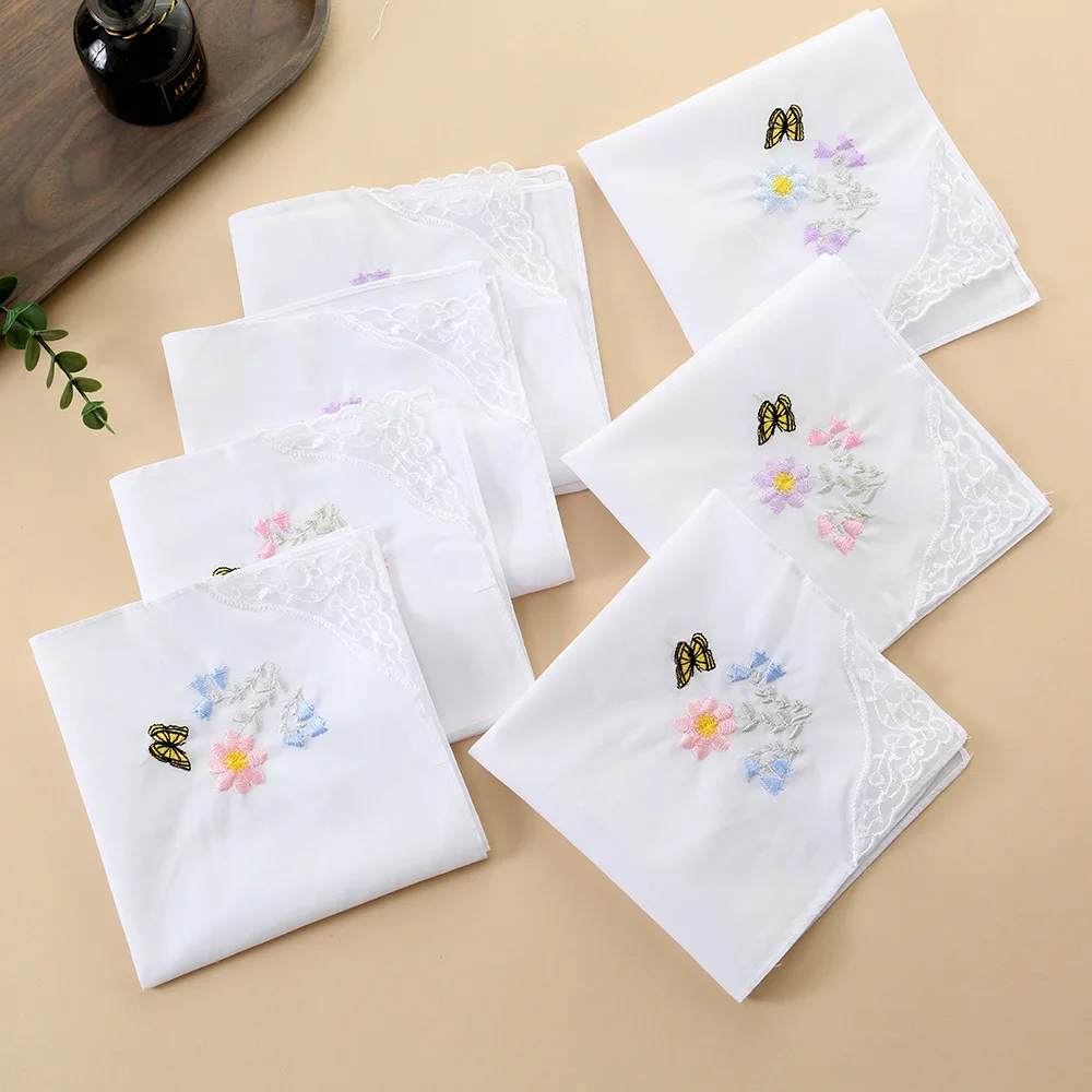 6 قطعة بتمشيط القطن الأبيض خلفية الدانتيل والتطريز منديل صغير منشفة مربعة القطن الخالص لينة التطريز الزفاف 28 سنتيمتر #2