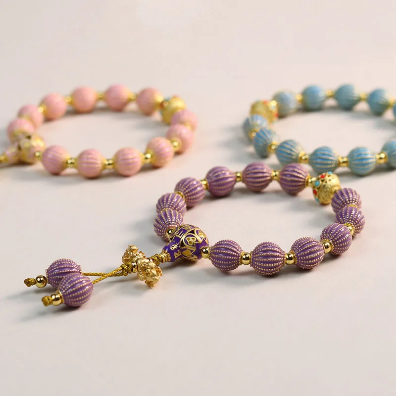 Cloisonne Bracelet Light Luxury High Sense Men's and Women's Temple Prayer Bless Lucky Wutai Mountain Diamond Pestle Hand String