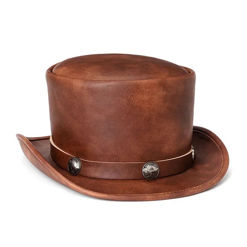 Punk Style PU Leather Top Jazz Hat For Men/Women New Magic Party Cylinder Hat Halloween Cosplay Dress Caps