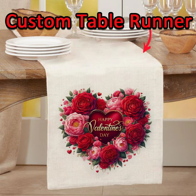 

custom Valentine's Day Table Runner with picture, personalized table runner for Party decoration Bridal Shower 72inch*13inch