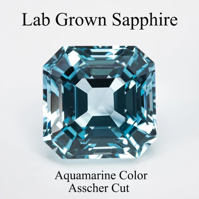 

Lab Grown Sapphire Asscher Shape Aquamarine Color DIY Ring Necklace Earrings Main Materials Extremely Shiny Quality Certificate