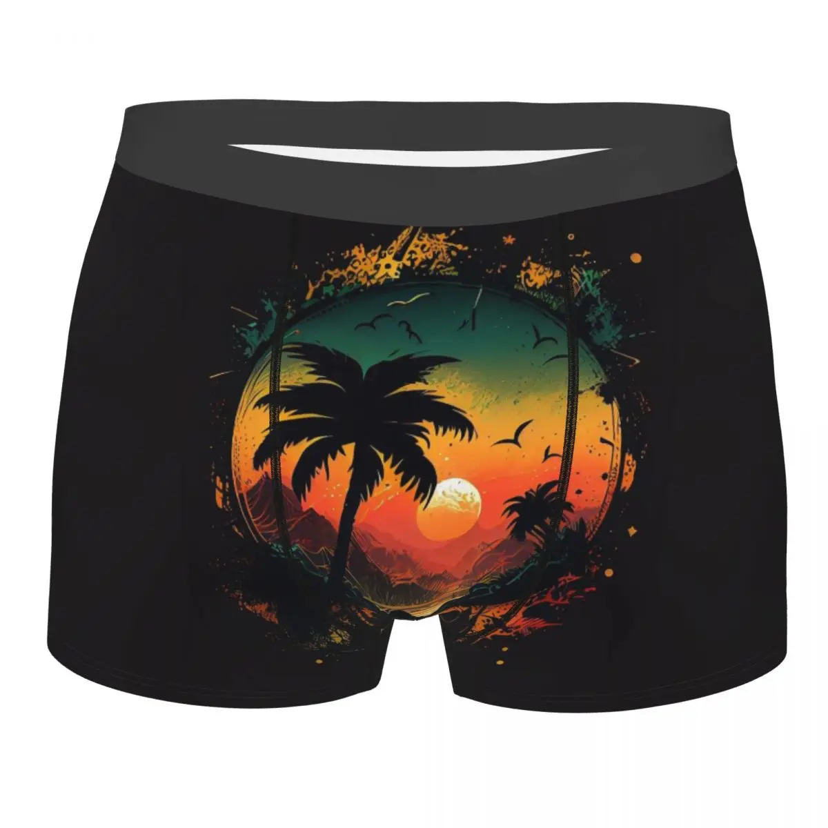 

Retro Comics Pattern With Palm Tree Hand Roller Men's Boxer Briefs, Highly Breathable Underpants,Top Quality 3D Print Shorts