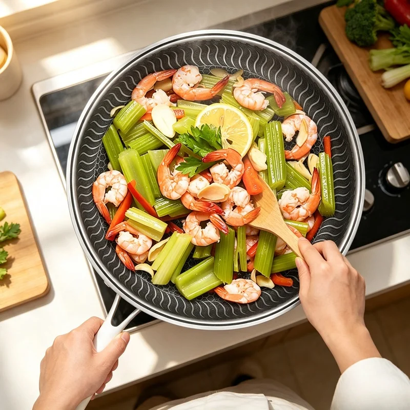 316 Stainless Steel Tri-Ply Honeycomb Wok Pan Double Sided Non Stick Skillet All Stoves Compatible Cookware