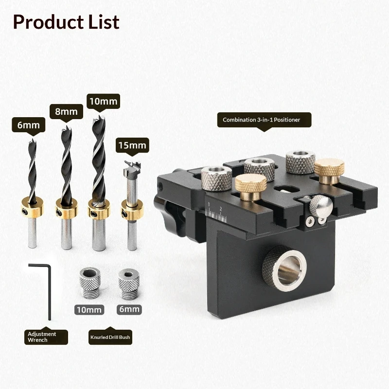

New Multifunctional Woodworking Positioning Fixture Kit 3-in-1 Furniture Connecting Tools Adjustable Drill Guide Puncher Locator