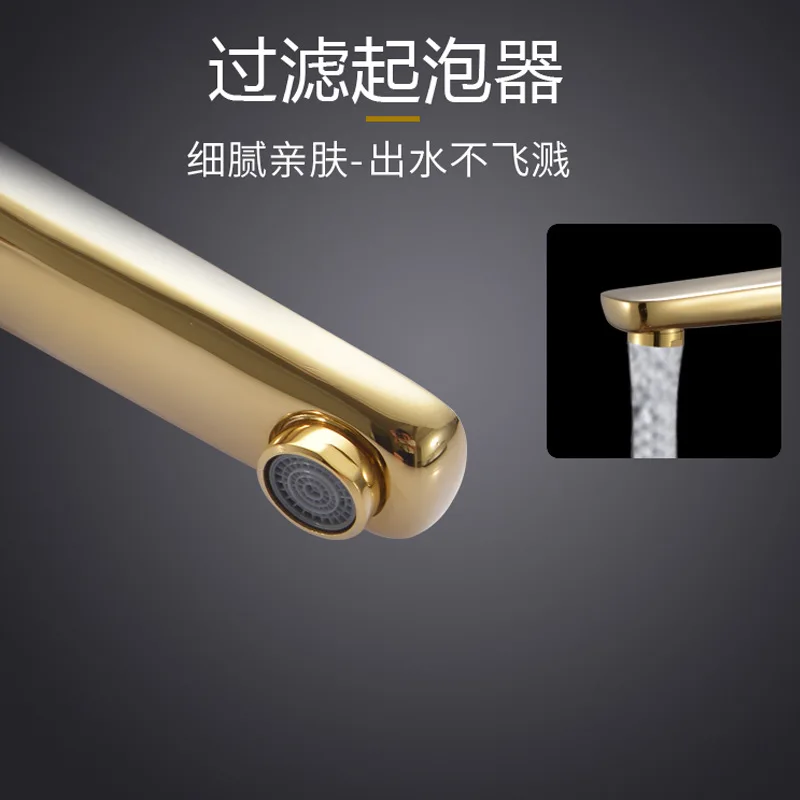 Fine Copper Tycoon Gold Noodle Basin, Hot and Cold Faucet, Extended Water Outlet Spout, Under Table Basin
