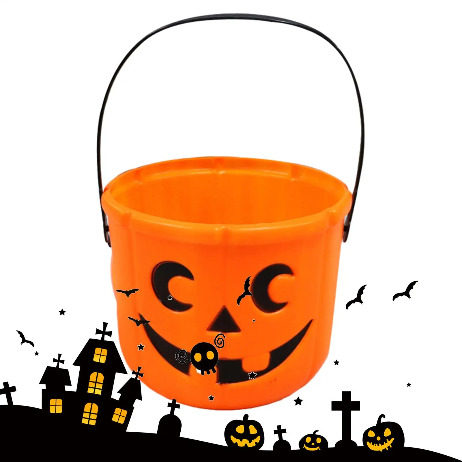 Cesta de dulces de cubo para Halloween, cubos de calabaza, cara de calabaza, cubo para golosinas de truco de Halloween, cesta de dulces portátil o dulces de Halloween