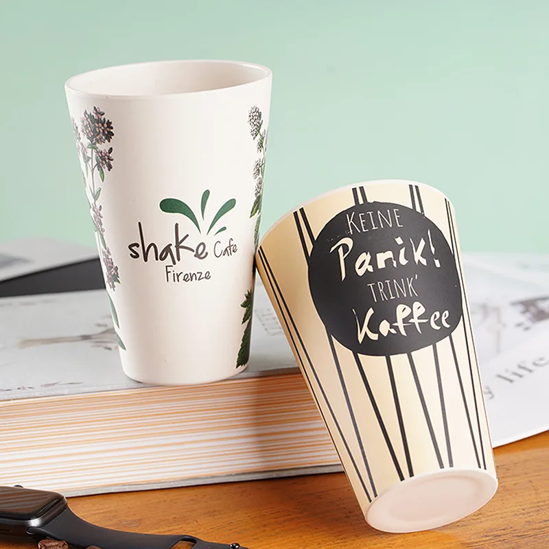 Bamboo Fiber Coffee Cup with Silicone Lid, Biodegradable Breakfast Milk Sticker Cups, Couple Cup, Birthday Gift Kawaii Cup