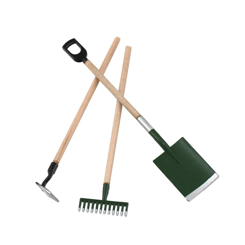 3 pezzi 1/12 accessori per casa delle bambole mini strumenti agricoli pala in miniatura rastrello zappa modello giocattolo per la decorazione della casa delle bambole ob11
