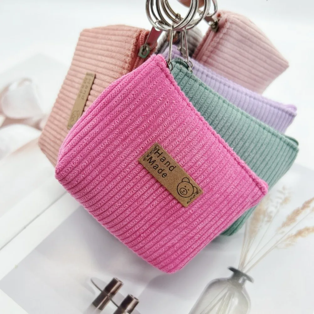 Reißverschluss-Münzbörse aus Weichem Gestreiftem Cord-Material, Kosmetik-Organizer-Tasche, Langlebige Aufbewahrungstasche für Make-up-Zubehör, Täglicher Gebrauch