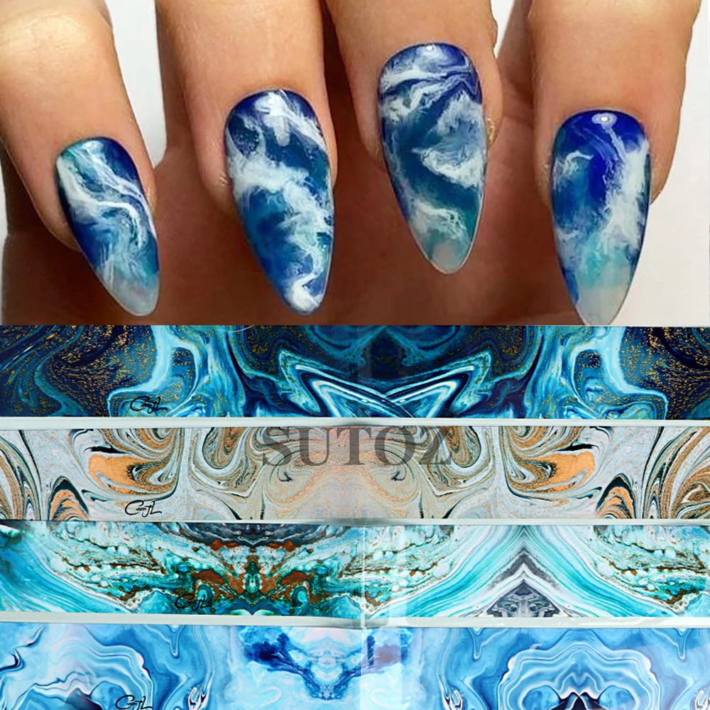 Marble Series Nail Art Foil Stickers Set Colorful Tone Stripe Gel Polish Transfer Decals Waves Sliders Manicures Decor NTDZ-DLS