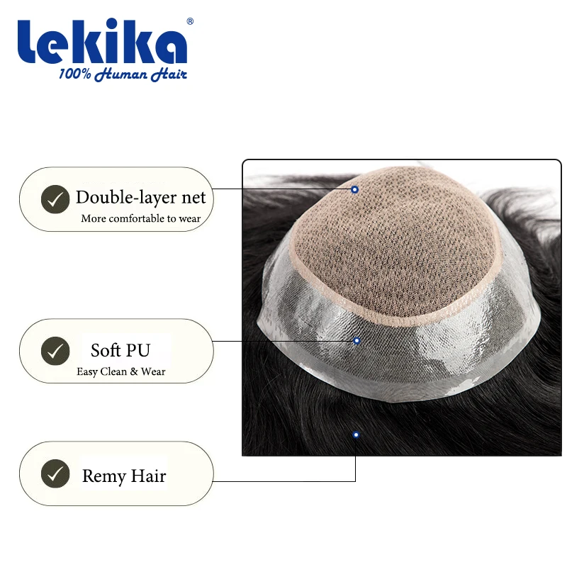 Austrália-camada dupla peruca de escape tecer cabelo humano respirável hd perucas de renda substituição masculino prótese de cabelo natural homem peruca