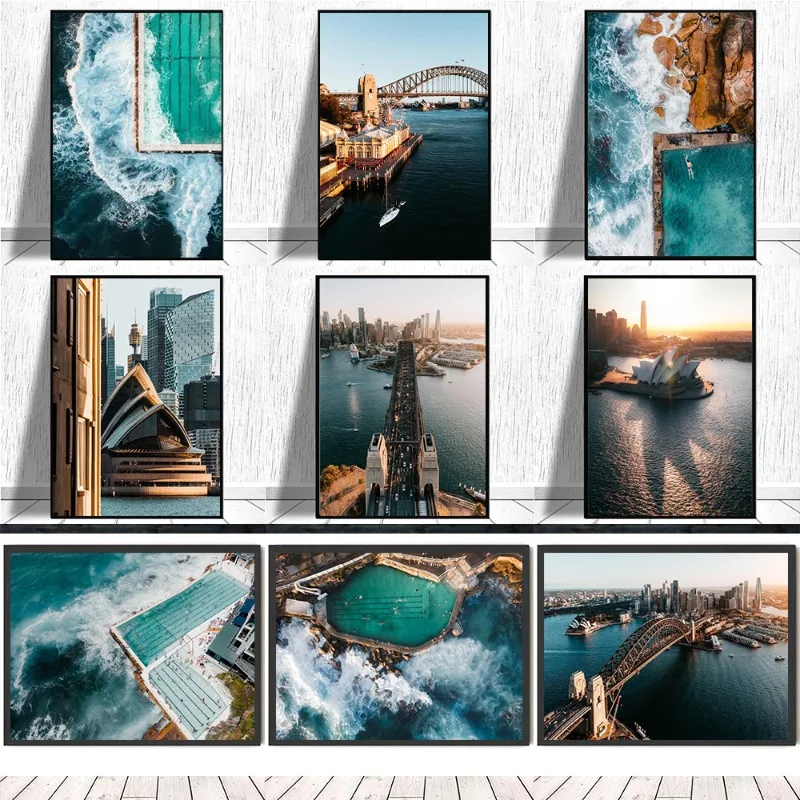 Sydney Harbour Aerial Print Bronte Beach Bondi Icebergs Coastal Photography Australia Ocean Wall Art Home Decoration Travel Gift