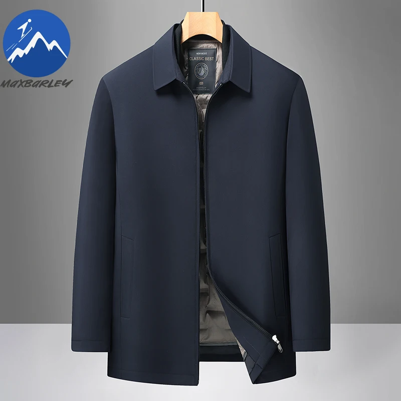 Maxbarley Men Down Jacket Lightweight Notch Collar Outdoor Office Thickened Puffer Coat Business Casual Comfortable Winter Coat
