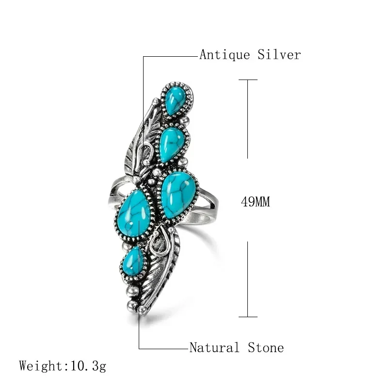 Bohemian Ethnic Style Faux Turquoise Ring Series Large Rings for Women Personalized Vacation Party Vintage Jewelry Accessories