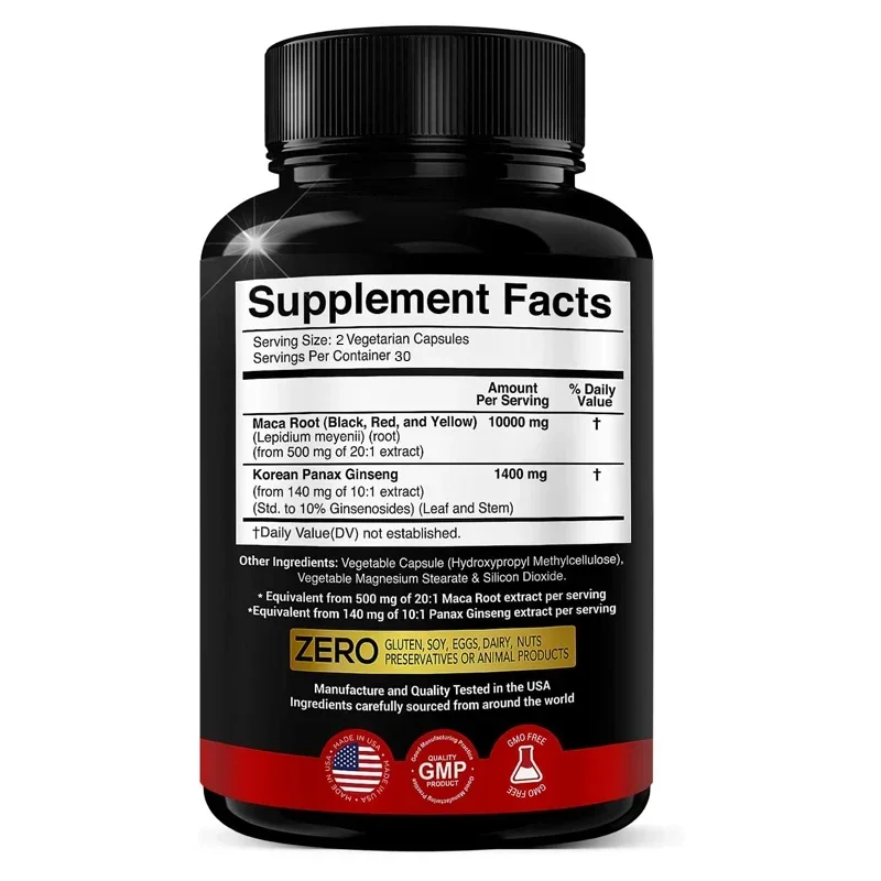 Maca Root Capsules - with Ginseng Extracts for Endurance, Muscle growth