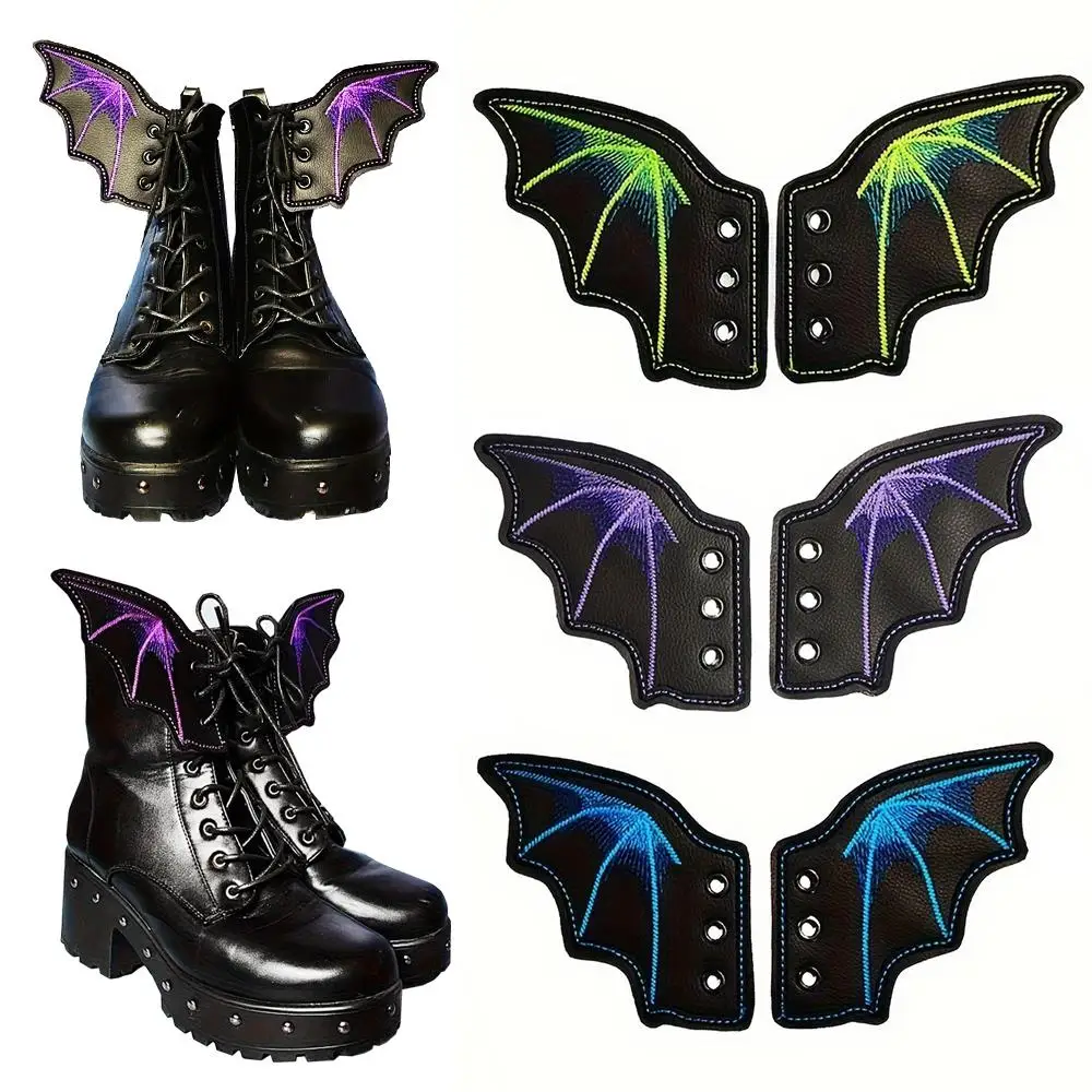 1Pair Bat Shoe Wings Girls Boot Skate Shoes DIY Charm Decorations For Sneaker Clothing Shoelaces Punk Halloween Gift Accessory