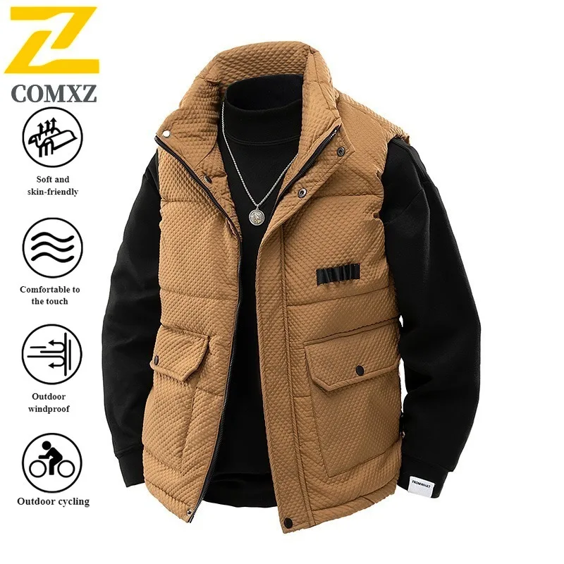 

Winter Men's Stand Collar Thickened Vest Windproof Waterproof Sports Sleeveless Coat for Hiking Camping Fishing Outdoor New 2025