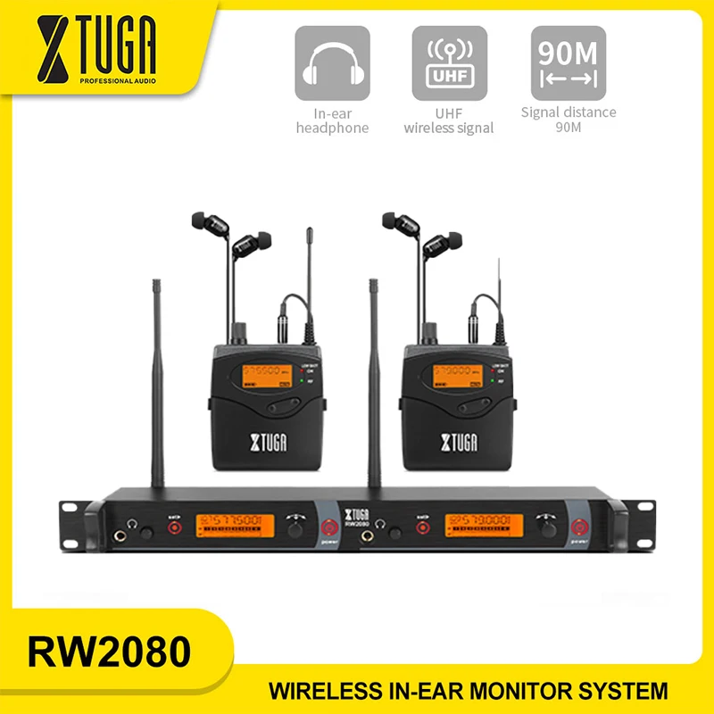 

XTUGA RW2080 Metal Dual Channels Transmitter Professional Wireless In Ear Monitoring System For Stage Performances Small Concert