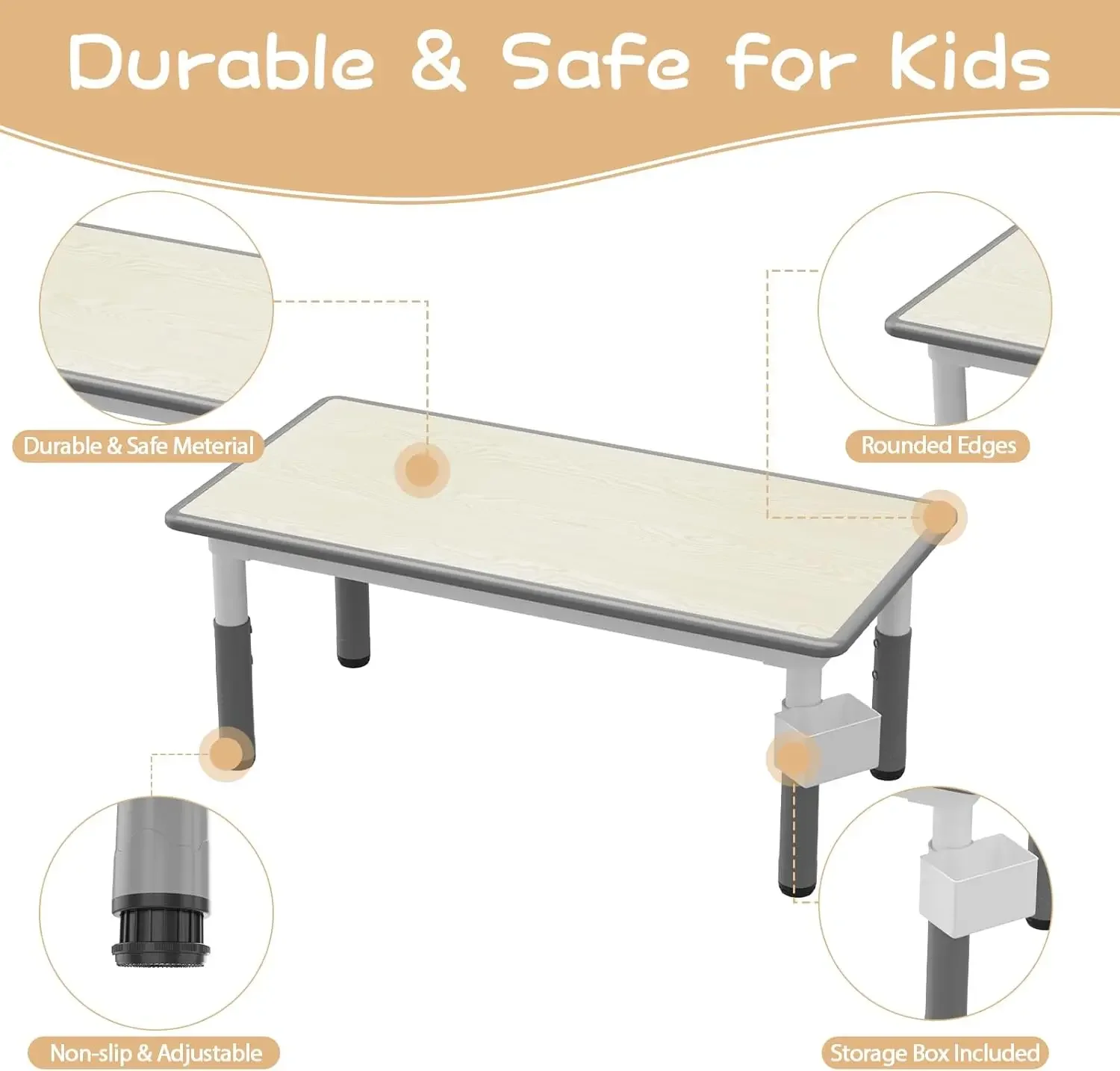 Conjunto de mesa infantil e 6 cadeiras com caixa de armazenamento, conjunto de mesa e cadeira para crianças com altura ajustável para idades de 2 a 10 anos, graffiti