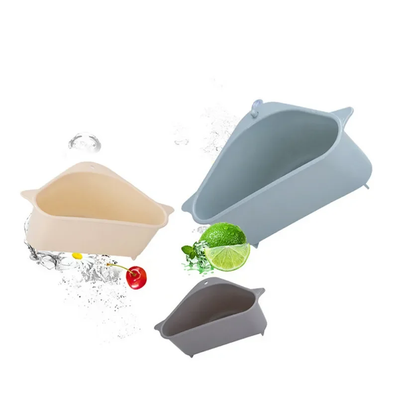 Kitchen Sink Drain Storage Basket Triangular Plastic Storage Rack Vegetable And Fruit Basket With Suction Cup Fruit Storage Rack