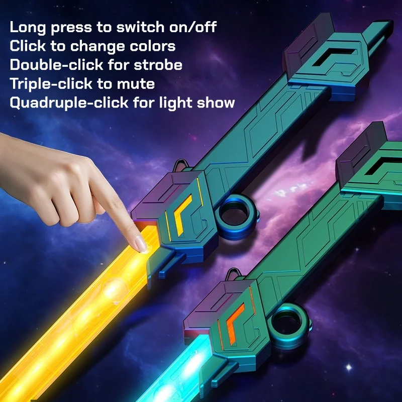 7가지 색상과 소리가 나는 텔레스코픽 회전 라이트 세이버, 어린이와 성인을 위한 플래싱 검 장난감, 파티 스트레스 해소 선물
