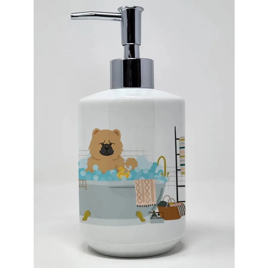 

Cream Chow Chow in Bathtub Ceramic Soap Dispenser Hand Soap Dispenser Pump Bottles for Bathroom Kitchen Empty Refillable Liquid