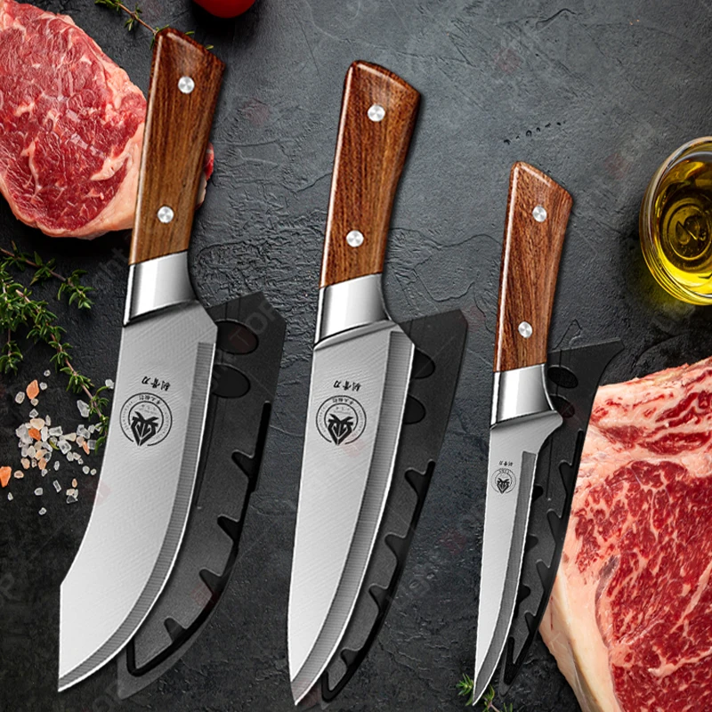 Cuchillos de cocina profesionales de acero inoxidable, cuchillo para deshuesar, cuchillo afilado para cortar frutas, cuchillo de Chef de cocina con cubierta, 1 Uds.