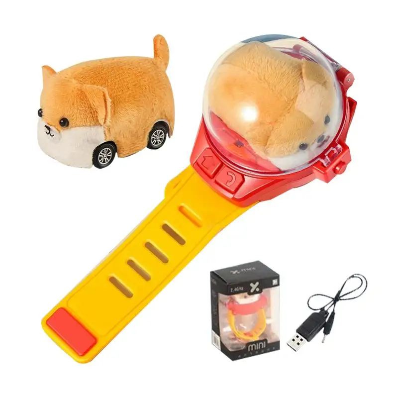 Remote Control Car Watch Toys USB Charging Race Car Watch Remote Control Play Car Plush Dog Electric Toy 2.4GHZ Small Car Toy