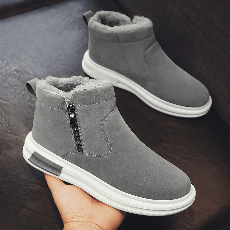 New Men's Warm Plush Snow Boots High Top Winter Men's Ankle Boots Waterproof Motorcycle Boots Outdoor Non-Slip Men Hiking Boot